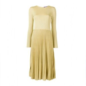 Ralph Lauren Collection Lurex Knit Pleated Midi Dress Metallic Gold Medium
